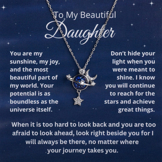 Jordyna & Co. Necklace To My Daughter - "Most Beautiful Part of My World" Space Planet Necklace (Sterling Silver)