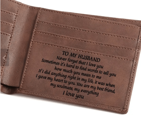 Jordyna & Co. Wallet To My Husband - "Never Forget I Love You" Laser Engraved Bi-Fold Wallet