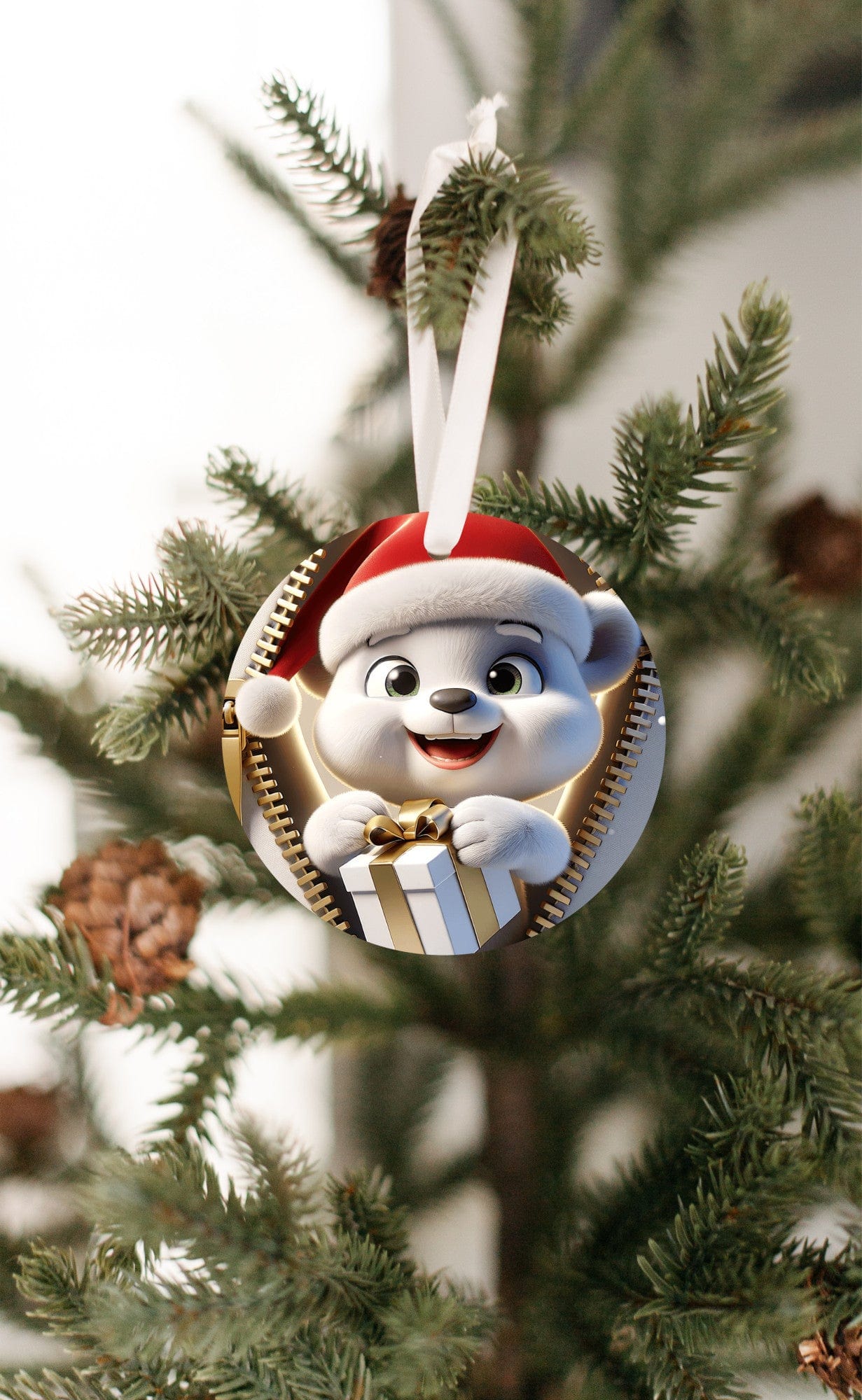 Quadra Marketplace UV Printed Plastic Christmas Ornament (Small) Default 3D Zip Christmas Baby Polar Bear Ornament 3D Zip Christmas Baby Polar Bear Ornament