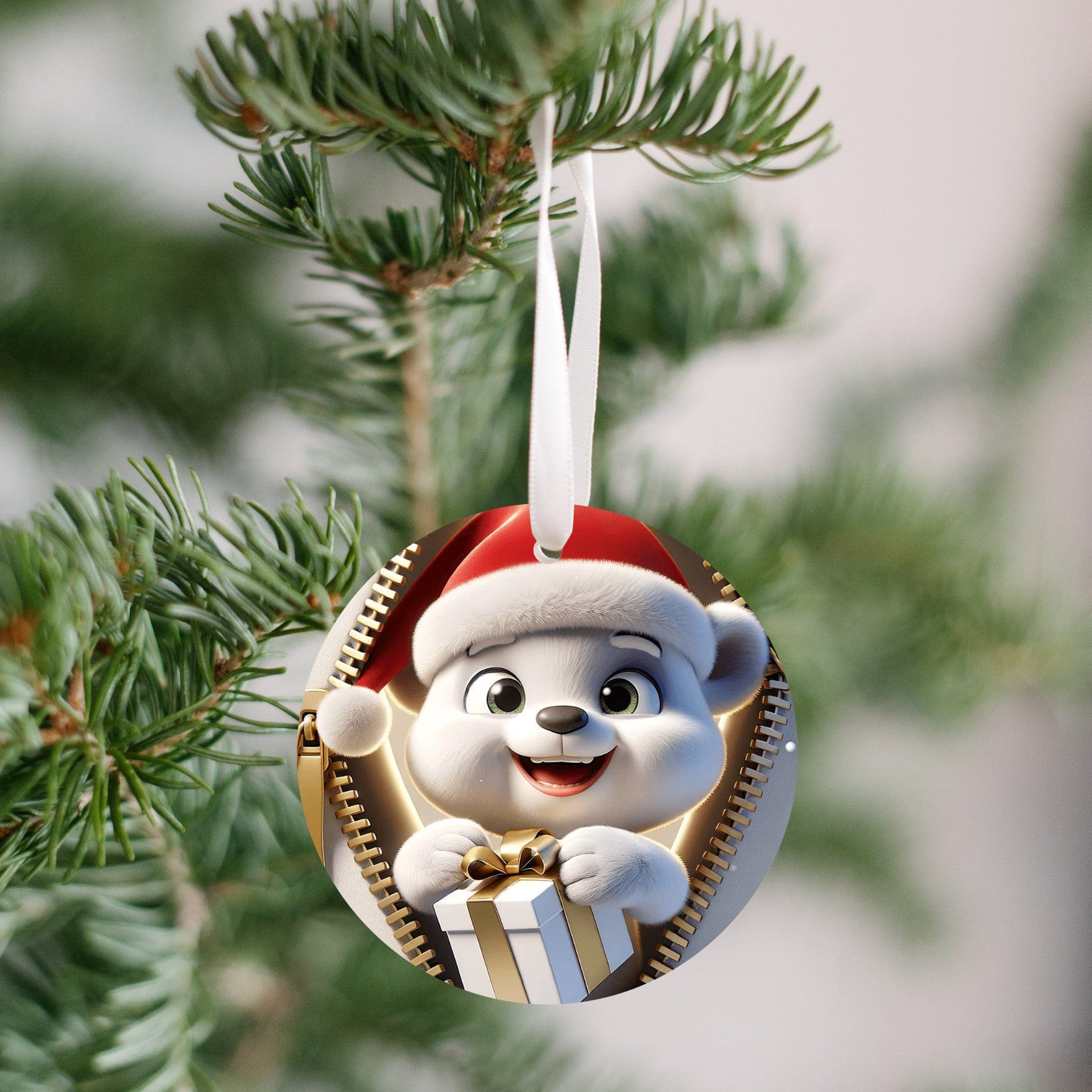 Quadra Marketplace UV Printed Plastic Christmas Ornament (Small) Default 3D Zip Christmas Baby Polar Bear Ornament 3D Zip Christmas Baby Polar Bear Ornament