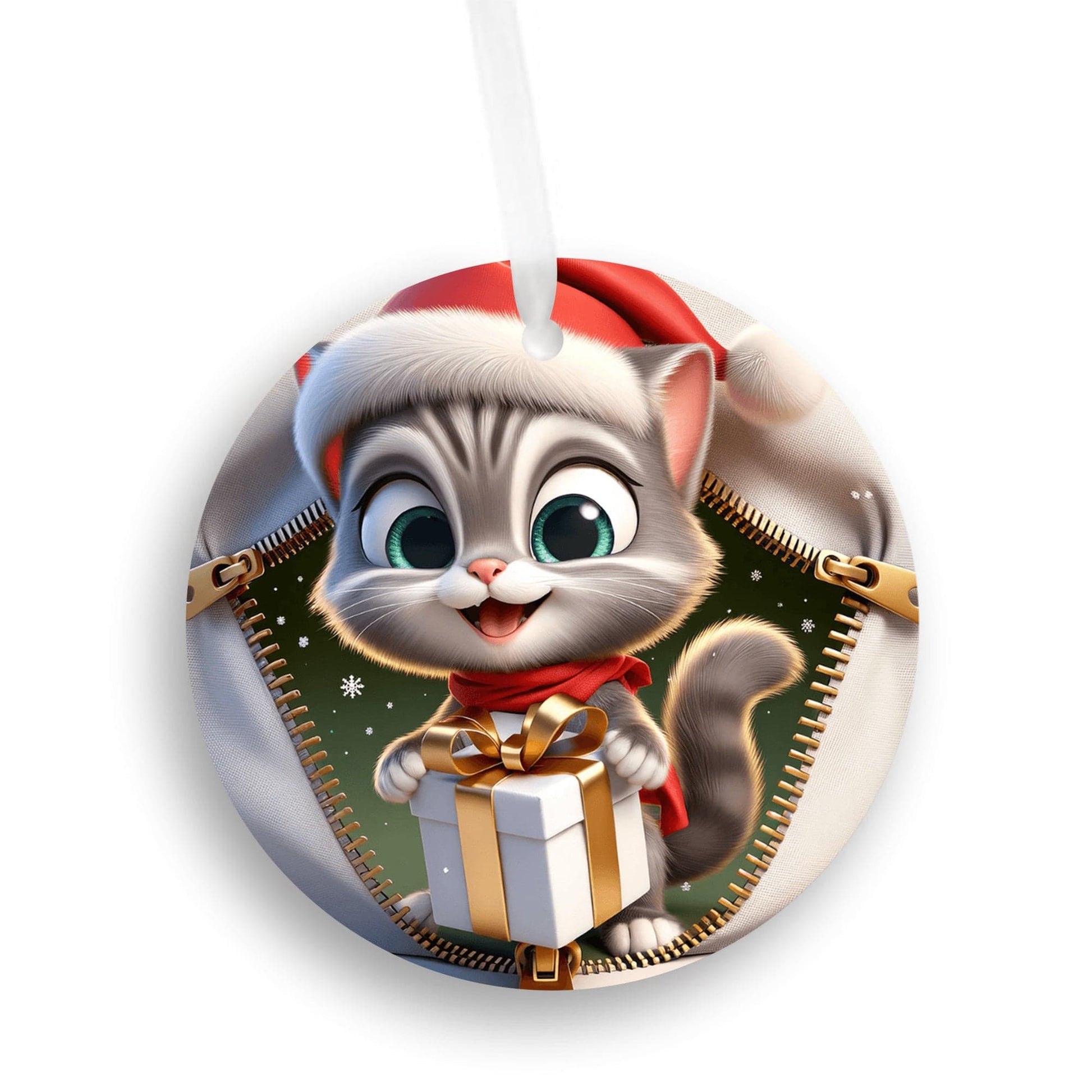 Quadra Marketplace UV Printed Plastic Christmas Ornament (Small) Default 3D Zip Christmas Cat Ornament 3D Zip Christmas Cat Ornament