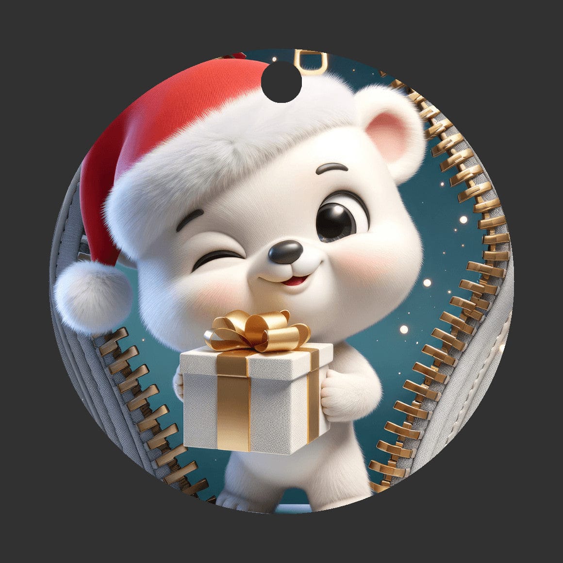 Quadra Marketplace UV Printed Plastic Christmas Ornament (Small) Default 3D Zip Christmas Winking Baby Polar Bear Ornament 3D Zip Christmas Winking Baby Polar Bear Ornament