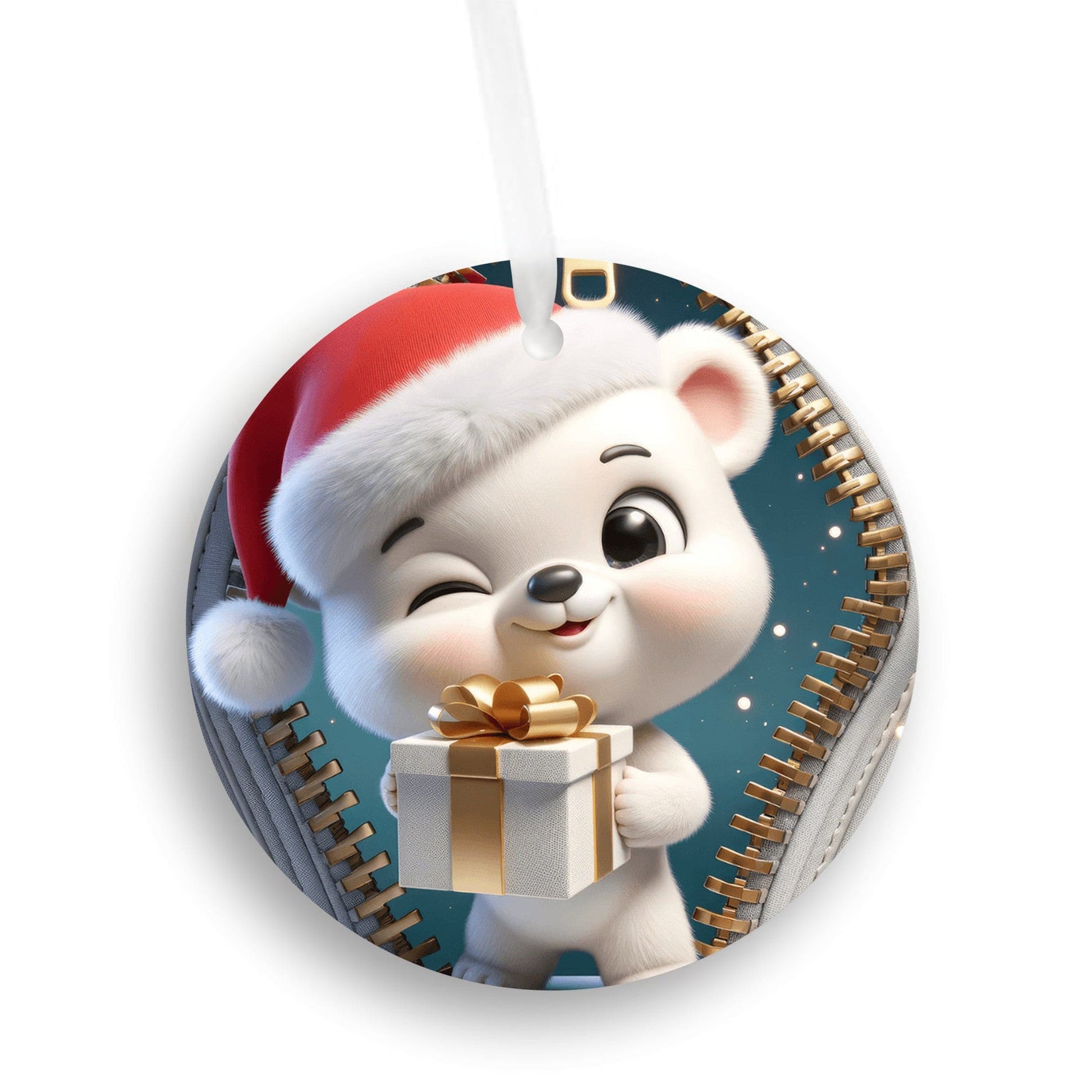 Quadra Marketplace UV Printed Plastic Christmas Ornament (Small) Default 3D Zip Christmas Winking Baby Polar Bear Ornament 3D Zip Christmas Winking Baby Polar Bear Ornament