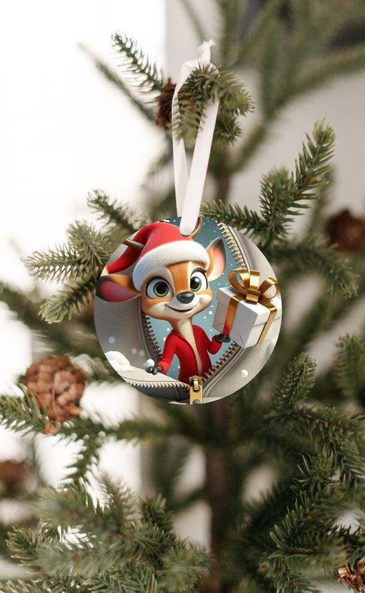 Quadra Marketplace UV Printed Plastic Christmas Ornament (Small) Default 3D Zip Fox Christmas Ornament 3D Zip Fox Christmas Ornament