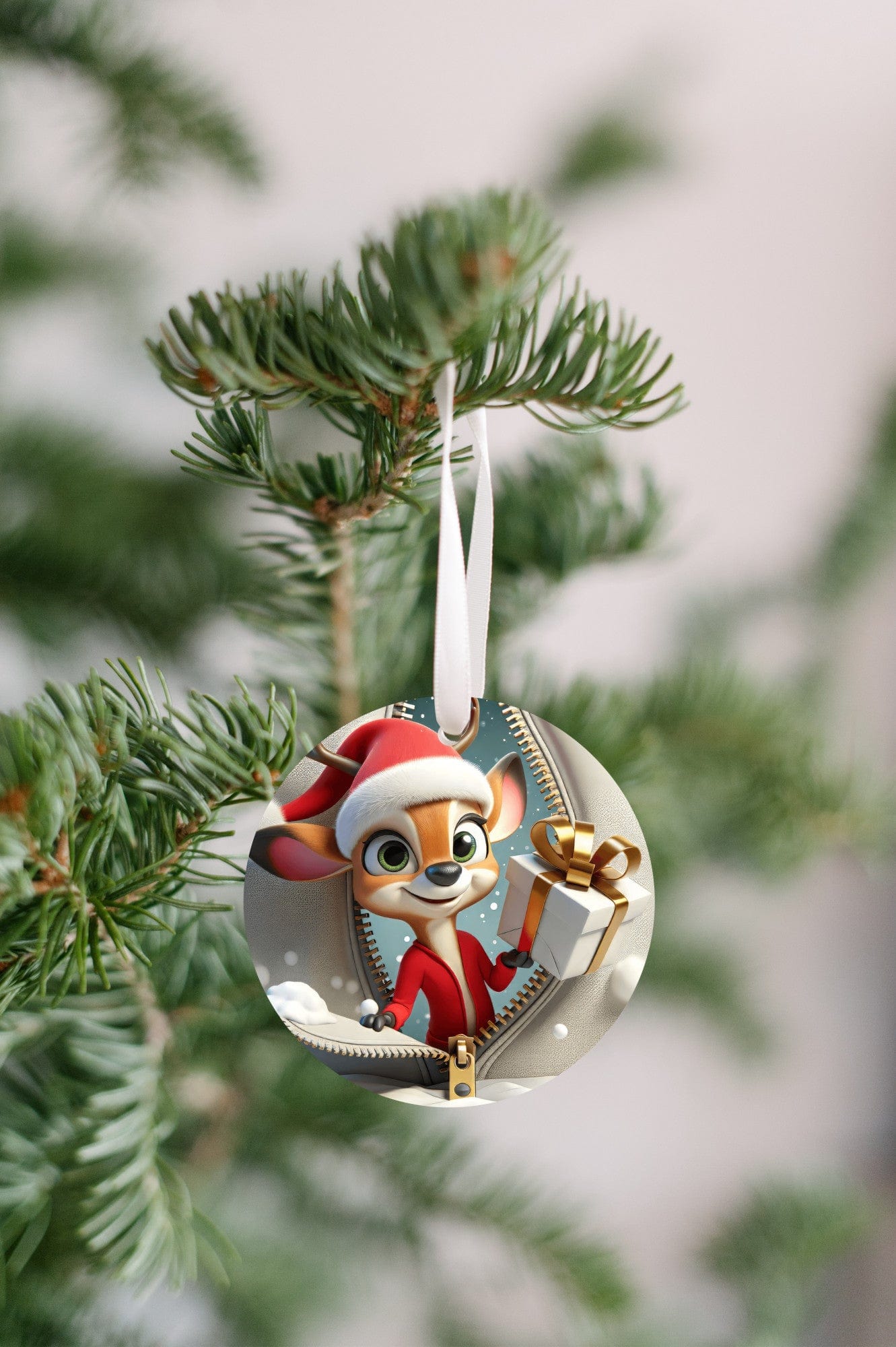 Quadra Marketplace UV Printed Plastic Christmas Ornament (Small) Default 3D Zip Fox Christmas Ornament 3D Zip Fox Christmas Ornament