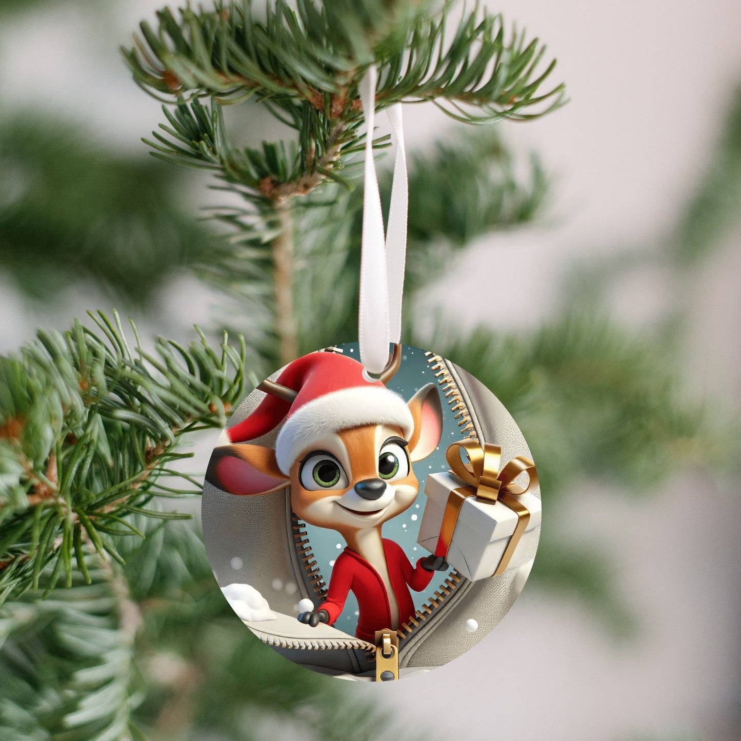 Quadra Marketplace UV Printed Plastic Christmas Ornament (Small) Default 3D Zip Fox Christmas Ornament 3D Zip Fox Christmas Ornament