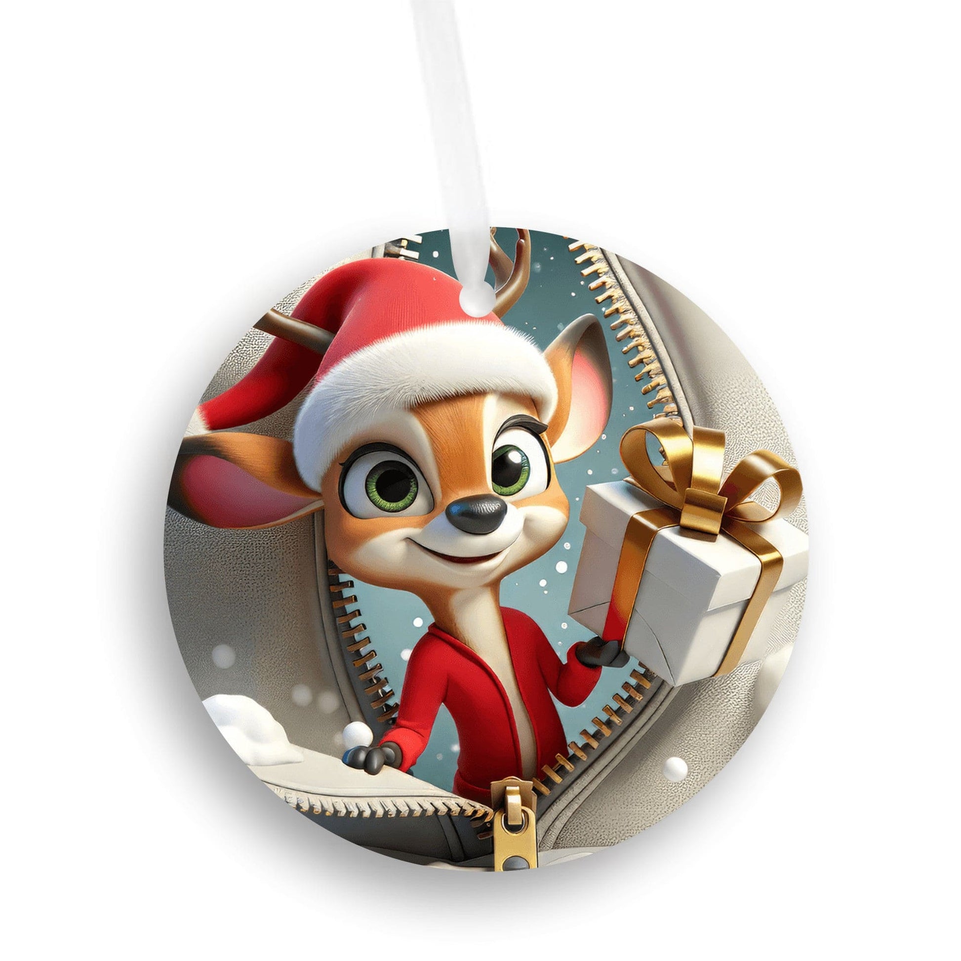 Quadra Marketplace UV Printed Plastic Christmas Ornament (Small) Default 3D Zip Fox Christmas Ornament 3D Zip Fox Christmas Ornament