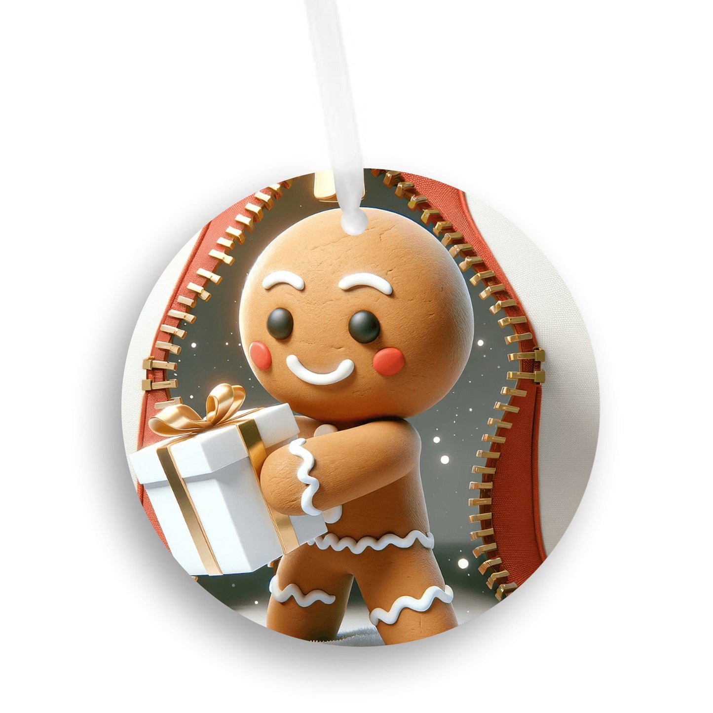 Quadra Marketplace UV Printed Plastic Christmas Ornament (Small) Default 3D Zip Gingerbread Christmas Ornament 3D Zip Gingerbread Christmas Ornament