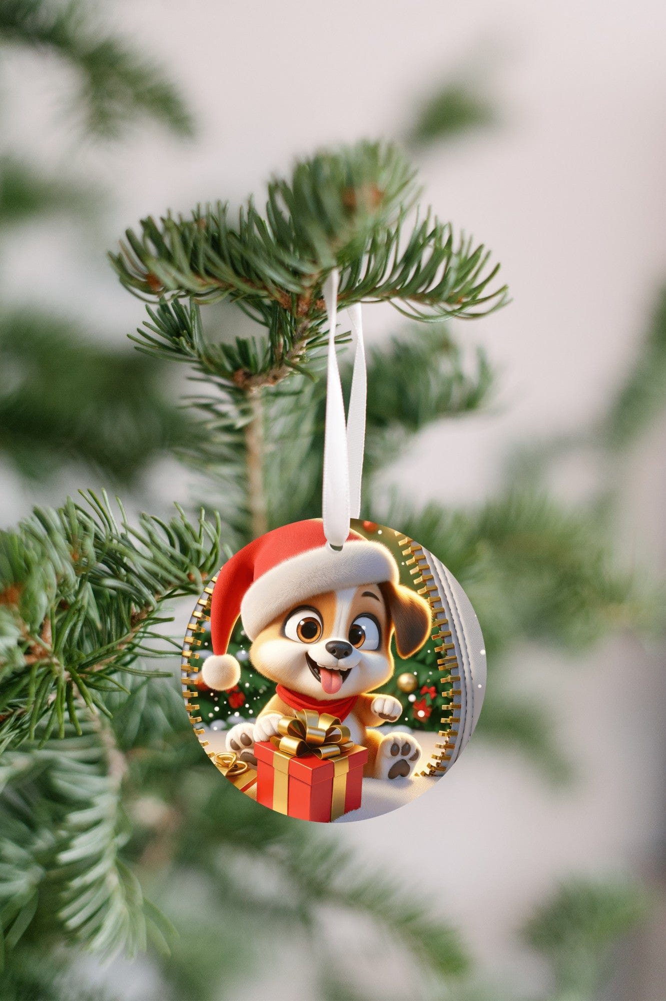 Quadra Marketplace UV Printed Plastic Christmas Ornament (Small) Default 3D Zip Sitting Dog Christmas Ornament 3D Zip Sitting Dog Christmas Ornament