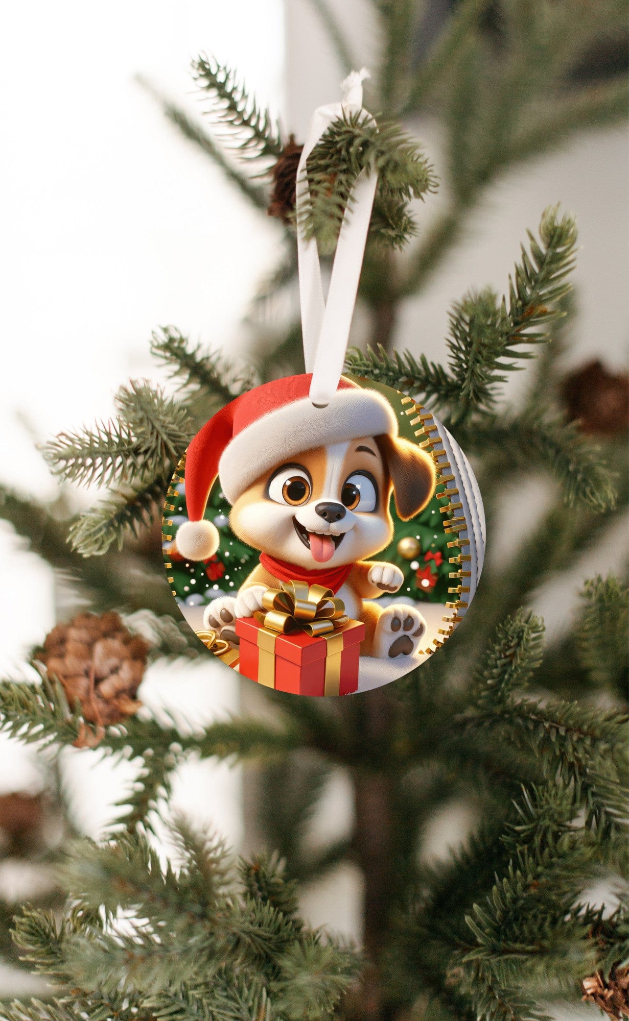 Quadra Marketplace UV Printed Plastic Christmas Ornament (Small) Default 3D Zip Sitting Dog Christmas Ornament 3D Zip Sitting Dog Christmas Ornament