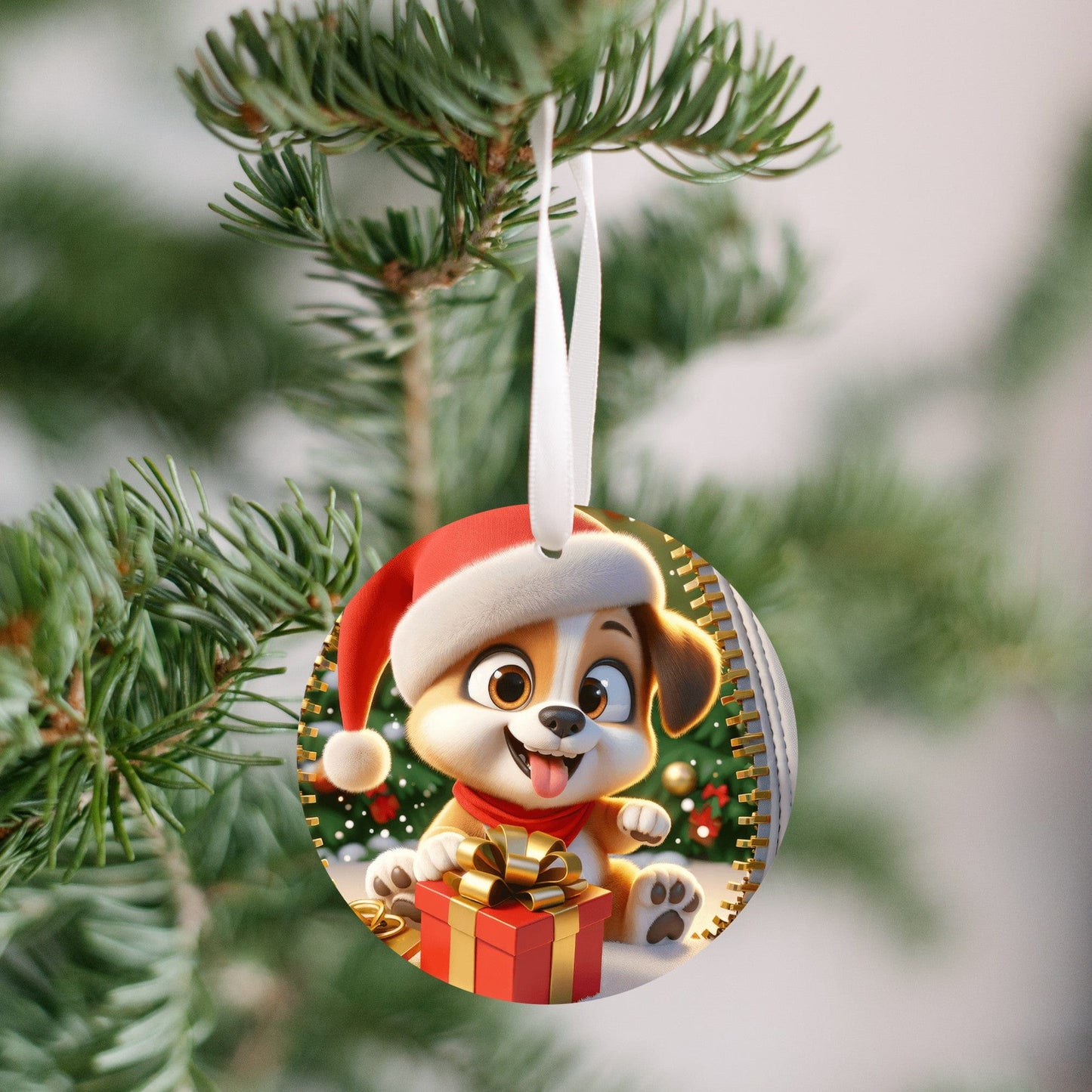 Quadra Marketplace UV Printed Plastic Christmas Ornament (Small) Default 3D Zip Sitting Dog Christmas Ornament 3D Zip Sitting Dog Christmas Ornament