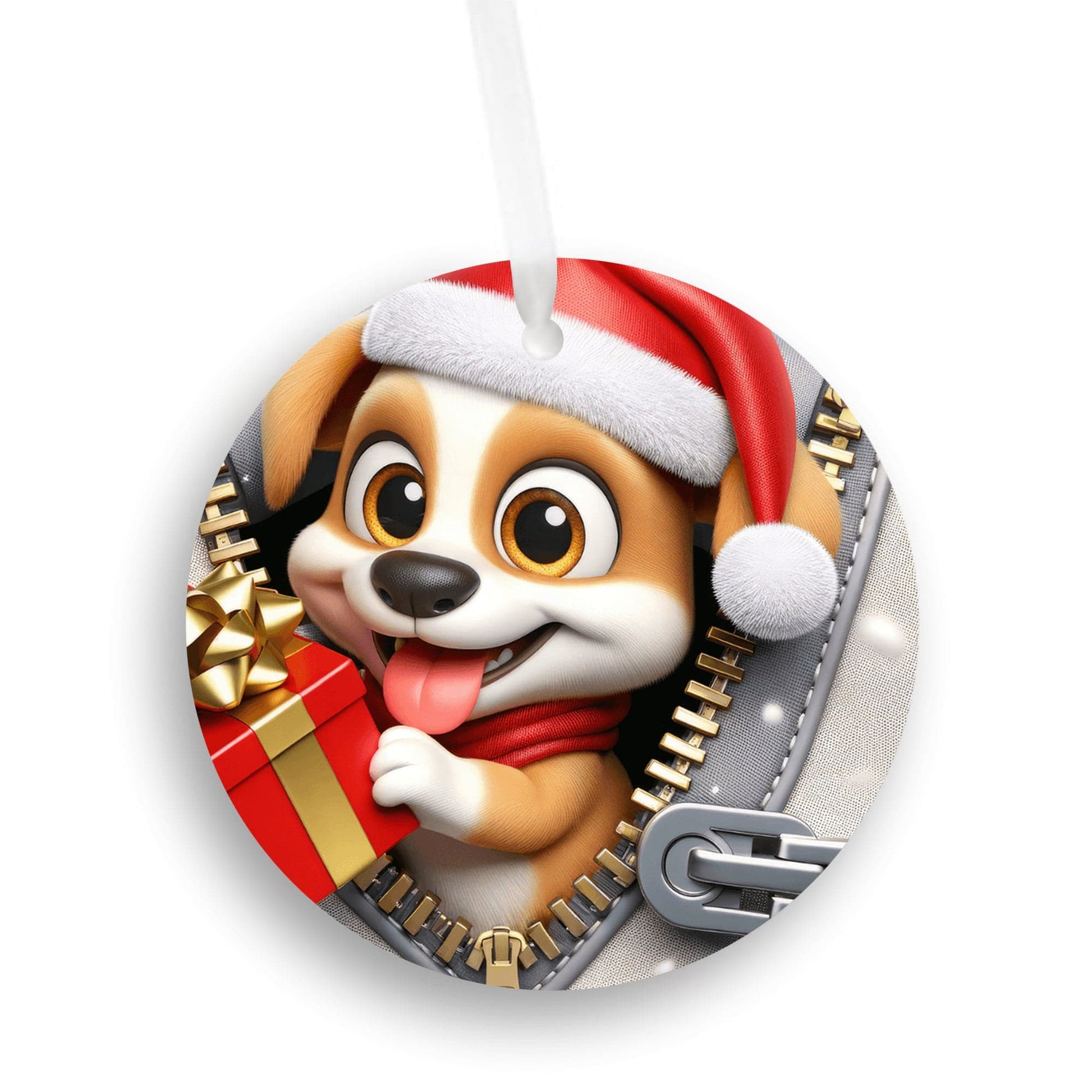 Quadra Marketplace UV Printed Plastic Christmas Ornament (Small) Default 3D Zip Smiling Dog Christmas Ornament 3D Zip Smiling Dog Christmas Ornament