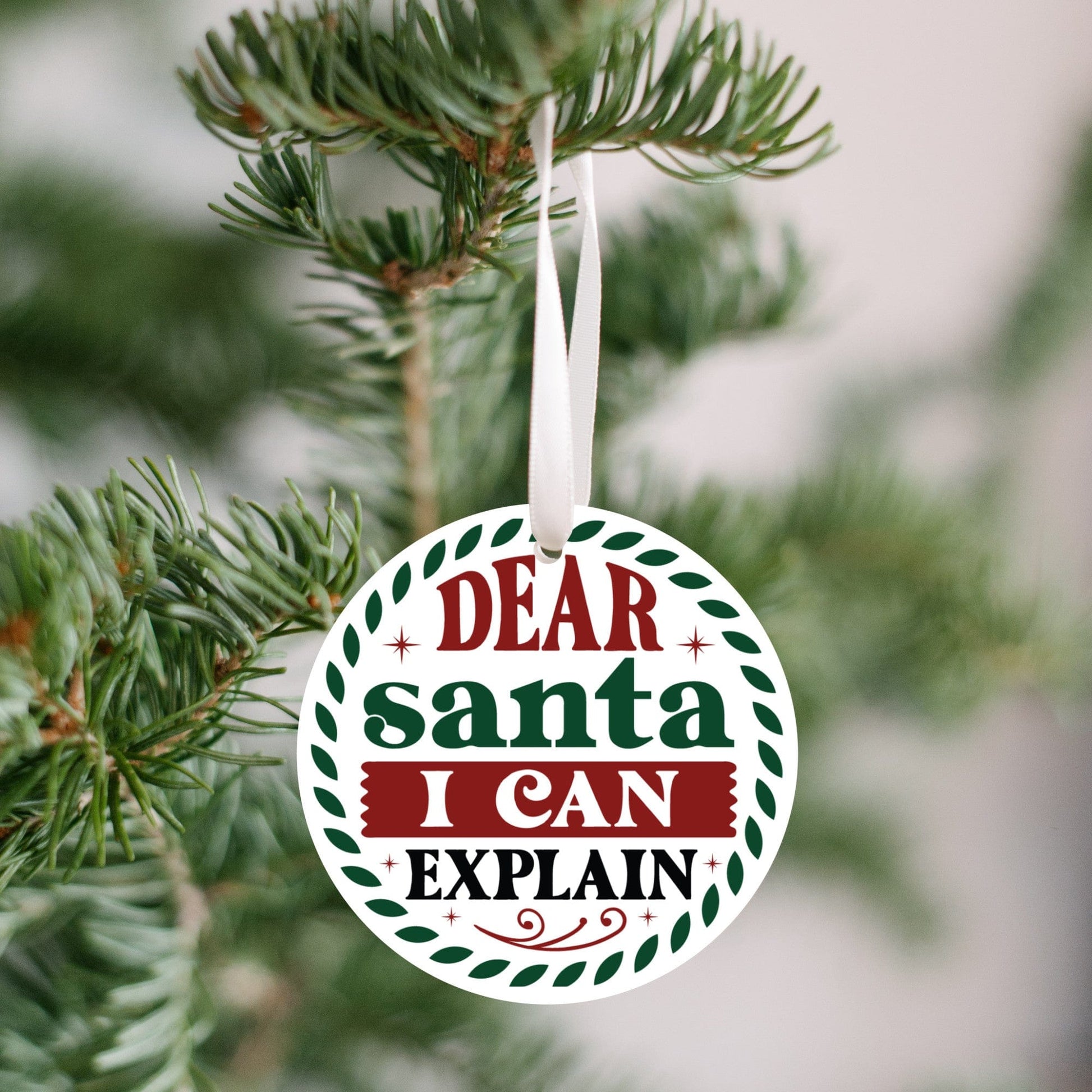 Quadra Marketplace UV Printed Plastic Christmas Ornament (Small) Default "Dear Santa I Can Explain" Christmas Ornament "Dear Santa I Can Explain" Christmas Ornament