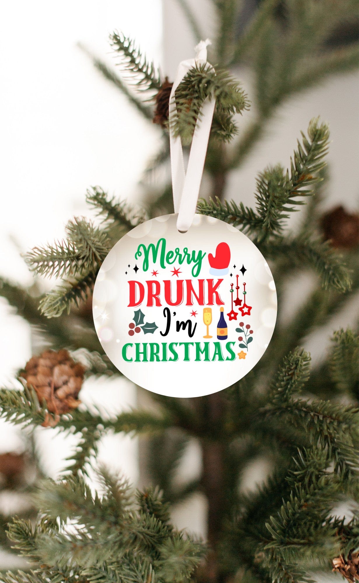 Quadra Marketplace UV Printed Plastic Christmas Ornament (Small) Default "Merry Drunk I'm Christmas" Christmas Ornament "Merry Drunk I'm Christmas" Christmas Ornament