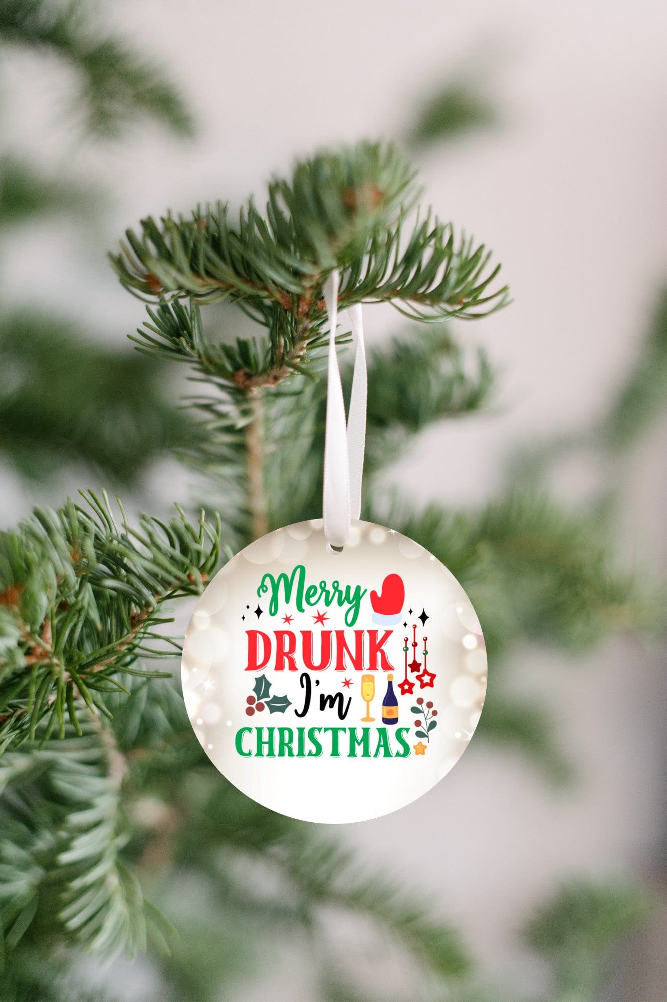 Quadra Marketplace UV Printed Plastic Christmas Ornament (Small) Default "Merry Drunk I'm Christmas" Christmas Ornament "Merry Drunk I'm Christmas" Christmas Ornament