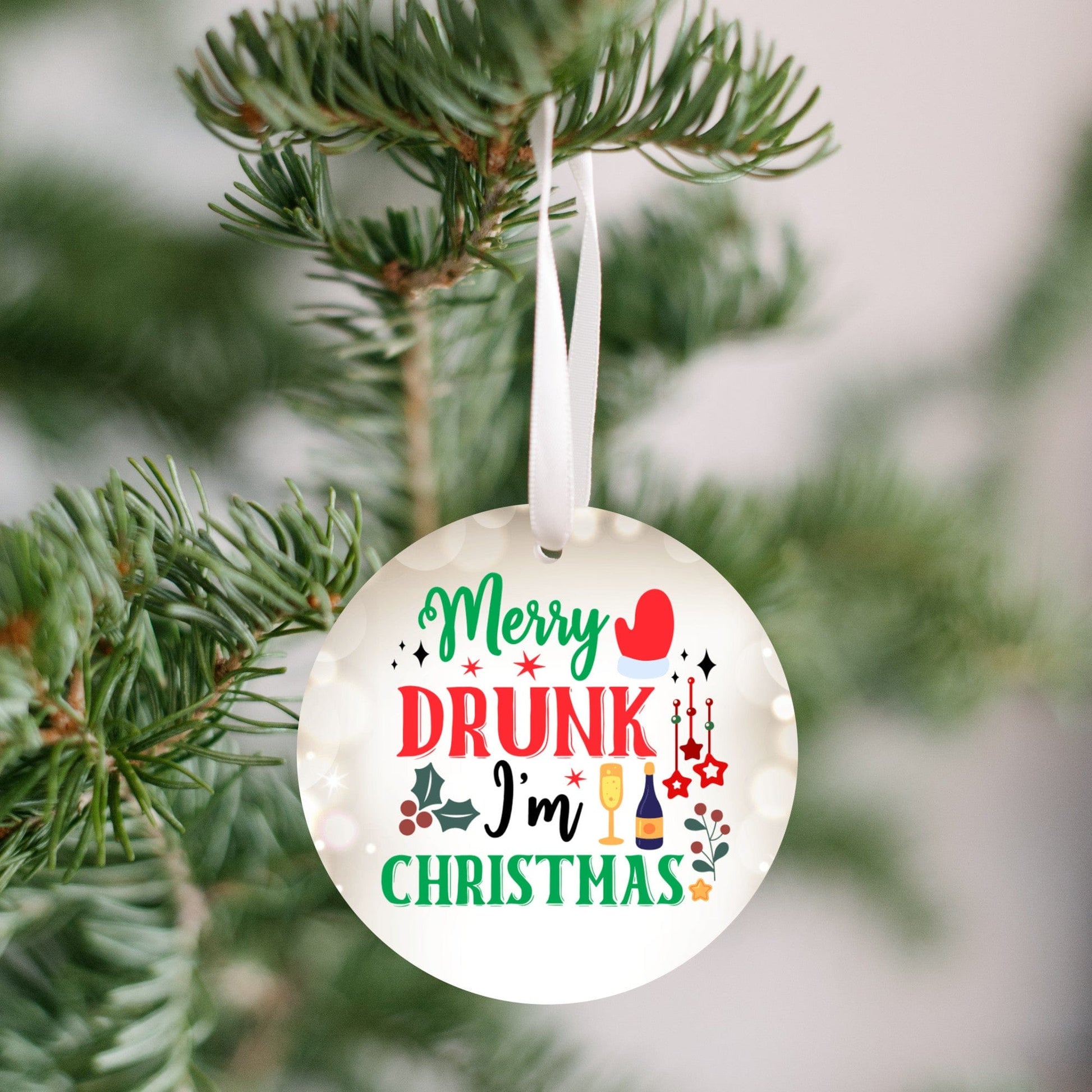 Quadra Marketplace UV Printed Plastic Christmas Ornament (Small) Default "Merry Drunk I'm Christmas" Christmas Ornament "Merry Drunk I'm Christmas" Christmas Ornament