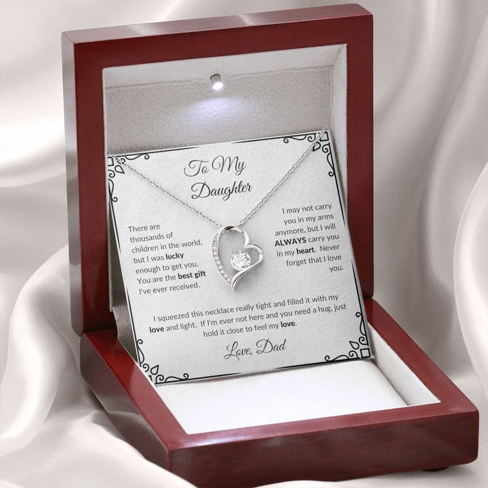 ShineOn Fulfillment Jewelry 14k White Gold Finish / Luxury Box with Stunning LED Spotlight To My Daughter - "Lucky Enough to Get You" Forever Love Necklace White (From Dad)