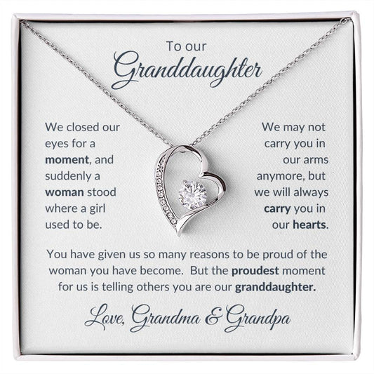 ShineOn Fulfillment Jewelry 14k White Gold Finish / Standard Box To Our Grandaughter - Forever Love Necklace White (From Grandma and Grandpa)