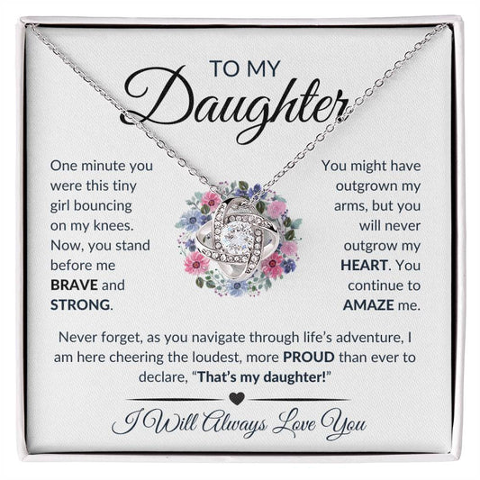 ShineOn Fulfillment Jewelry 14K White Gold Finish / Standard Gift Box Gift for Daughter - "That's My Daughter" Love Knot Necklace