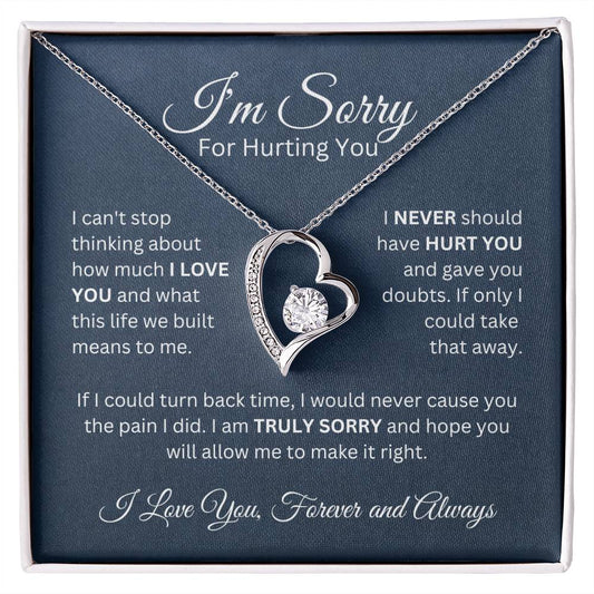 ShineOn Fulfillment Jewelry 14k White Gold Finish / Standard Gift Box "I'm Sorry For Hurting You" - Forever Love Necklace Apology Gift