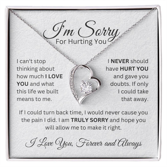 ShineOn Fulfillment Jewelry 14k White Gold Finish / Standard Gift Box "I'm Sorry For Hurting You" - Forever Love Necklace Apology Gift (White)