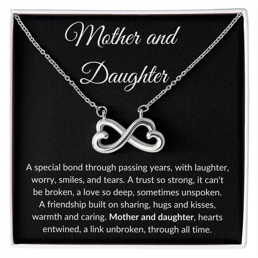 ShineOn Fulfillment Jewelry 14k White Gold Finish / Standard Gift Box Mother and Daughter -  "Hearts Entwined" Endless Love Infinity Necklace