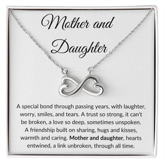 ShineOn Fulfillment Jewelry 14k White Gold Finish / Standard Gift Box Mother and Daughter -  "Hearts Entwined" Endless Love Infinity Necklace (White)