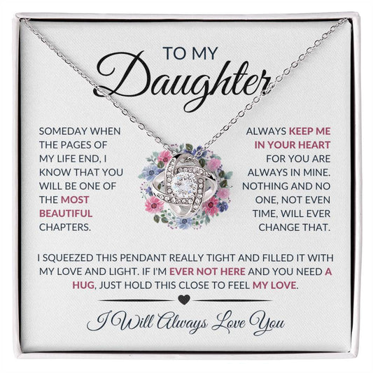 ShineOn Fulfillment Jewelry 14K White Gold Finish / Standard Gift Box To My Daughter - "Always In My Heart" Love Knot Necklace (Purple)