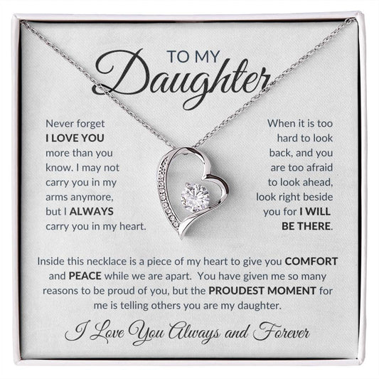 ShineOn Fulfillment Jewelry 14k White Gold Finish / Standard Gift Box To My Daughter - "Comfort and Peace While We Are Apart" Forever Love Necklace