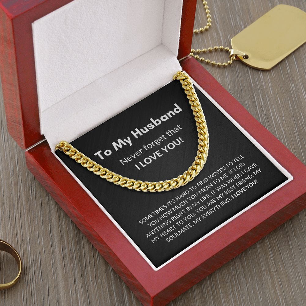 ShineOn Fulfillment Jewelry 14K Yellow Gold Finish / Luxury Box To My Husband - "Never Forget That I Love You" Cuban Link Chain