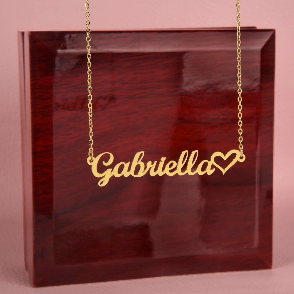 ShineOn Fulfillment Jewelry 18k Yellow Gold Finish / Luxury Box with Stunning LED Spotlight Personalized Name Necklace + Heart