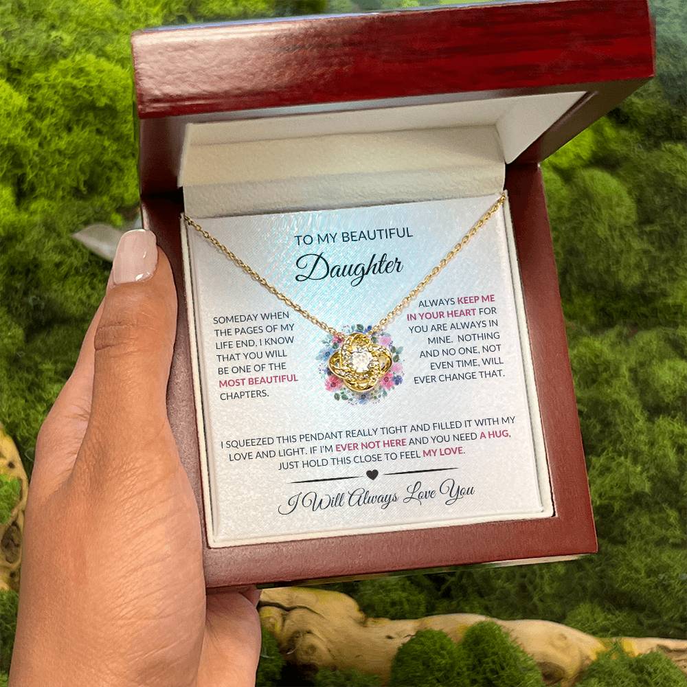 ShineOn Fulfillment Jewelry 18K Yellow Gold Finish / Luxury Box with Stunning LED Spotlight To My Beautiful Daughter - "Always in My Heart" Love Knot Necklace Purple