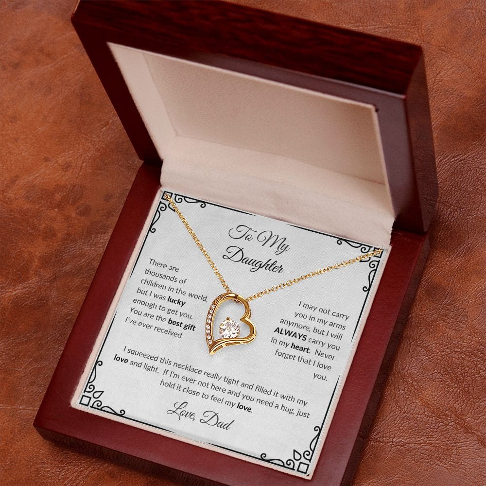 ShineOn Fulfillment Jewelry 18k Yellow Gold Finish / Luxury Box with Stunning LED Spotlight To My Daughter - "Lucky Enough to Get You" Forever Love Necklace White (From Dad)