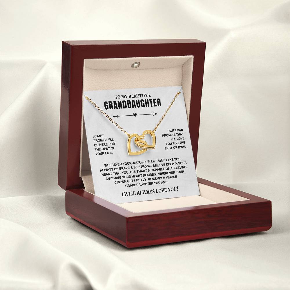 ShineOn Fulfillment Jewelry 18K Yellow Gold Finish / Luxury Gift Box with Stunning LED Spotlight To My Beautiful Granddaughter - "Remember Whose Granddaughter You Are" Interlocking Hearts Necklace