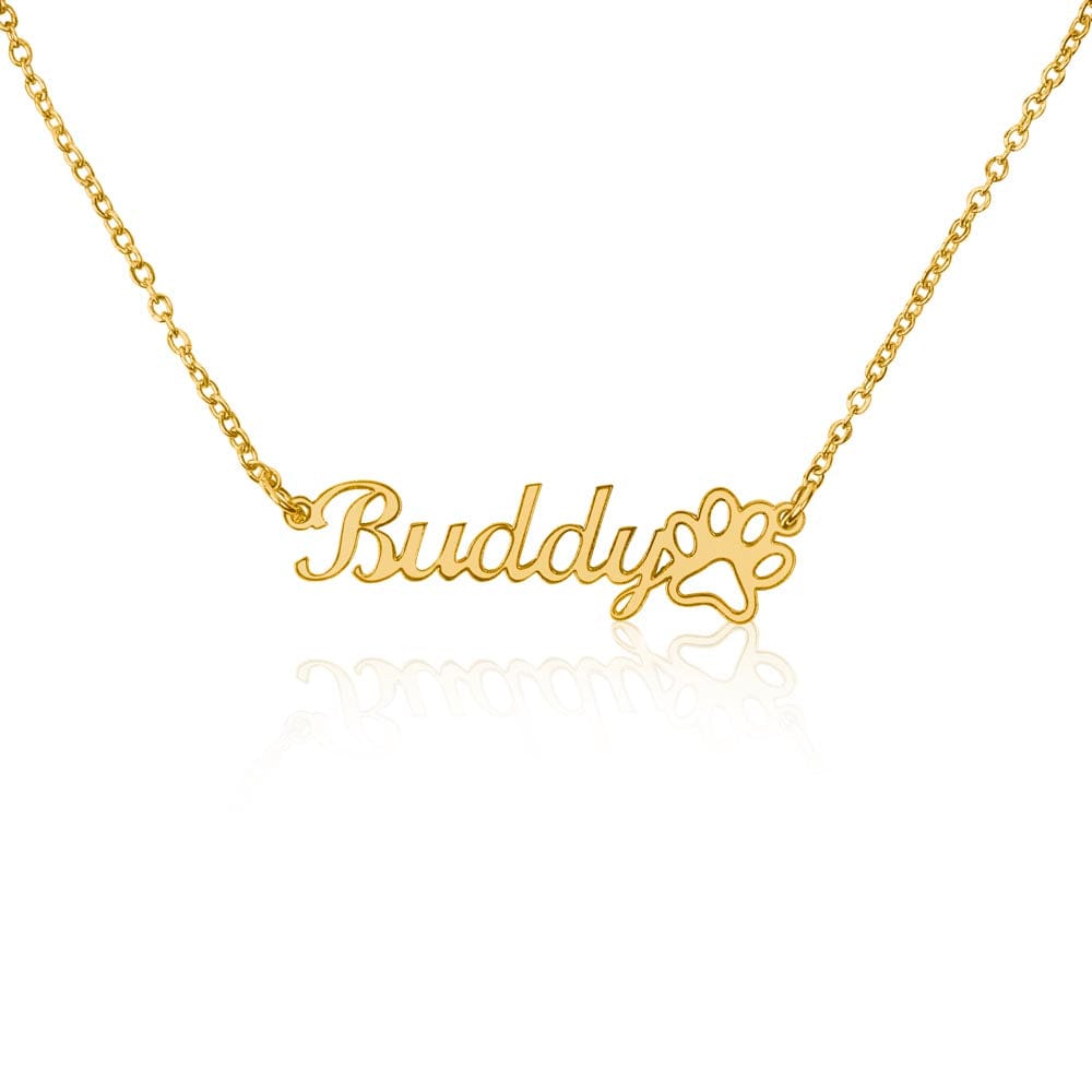 ShineOn Fulfillment Jewelry 18k Yellow Gold Finish / Standard Box Personalized Pet Lover Necklace (Name + Paw Print)