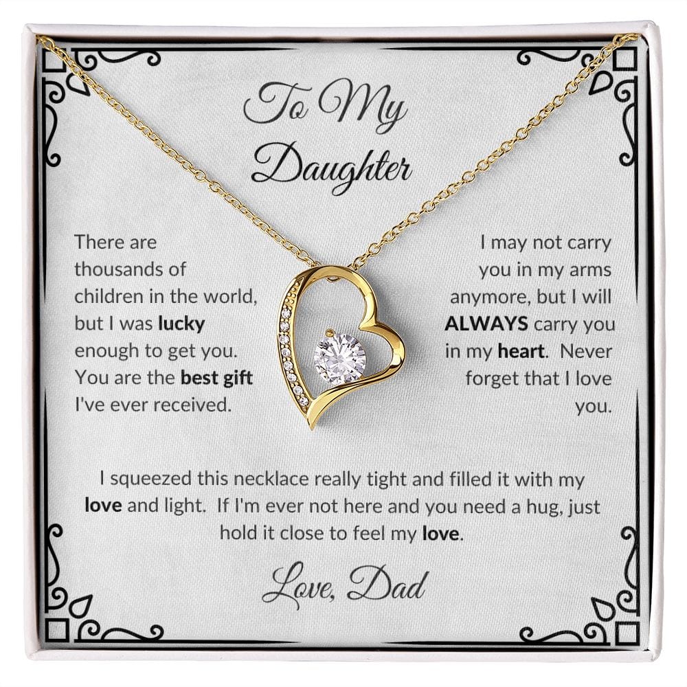 ShineOn Fulfillment Jewelry 18k Yellow Gold Finish / Standard Box To My Daughter - "Lucky Enough to Get You" Forever Love Necklace White (From Dad)