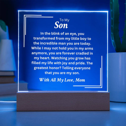 ShineOn Fulfillment Jewelry LED Corded Base To My Son - "The Greatest Honor" Square Acrylic Plaque