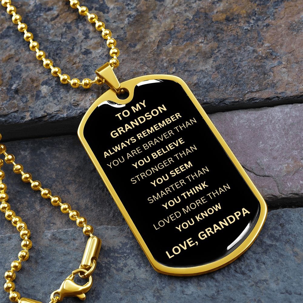 ShineOn Fulfillment Jewelry Military Chain (Gold) / No To My Grandson - Dog Tag Black