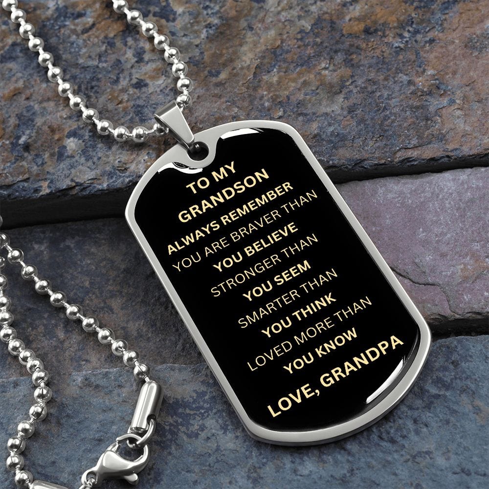 ShineOn Fulfillment Jewelry Military Chain (Silver) / No To My Grandson - Dog Tag Black