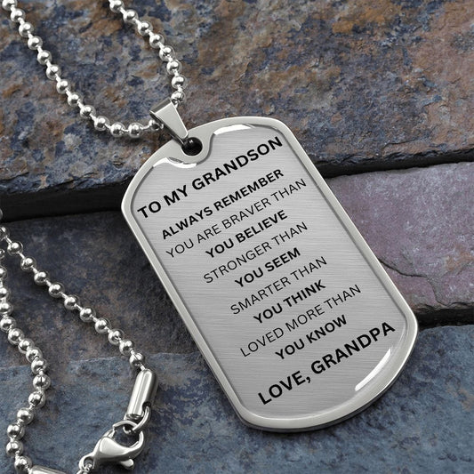 ShineOn Fulfillment Jewelry Military Chain (Silver) / No To My Grandson - Silver and Black Dog Tag