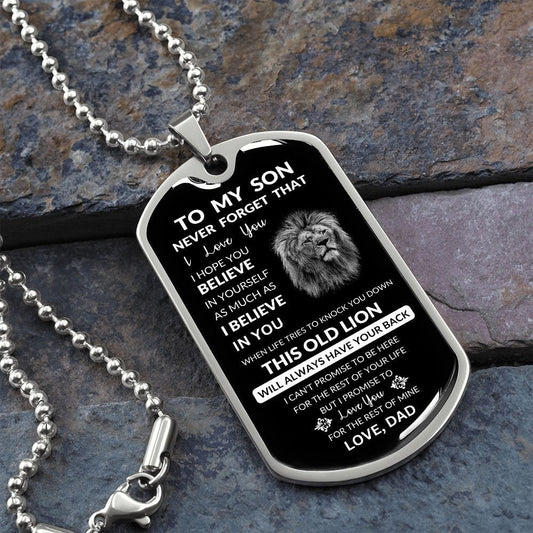 ShineOn Fulfillment Jewelry Military Chain (Silver) / No To My Son - "This Old Lion" Dog Tag