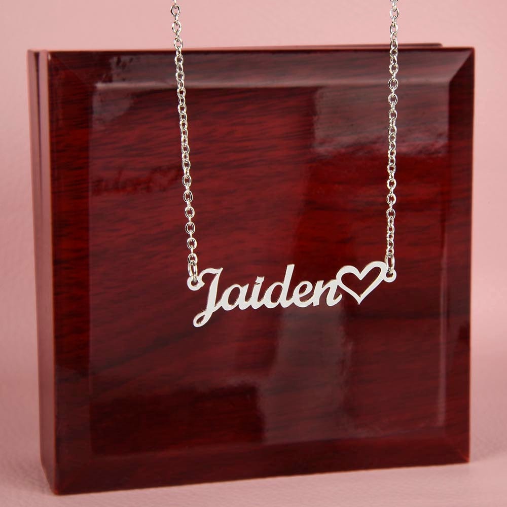 ShineOn Fulfillment Jewelry Polished Stainless Steel / Luxury Box with Stunning LED Spotlight Personalized Name Necklace + Heart