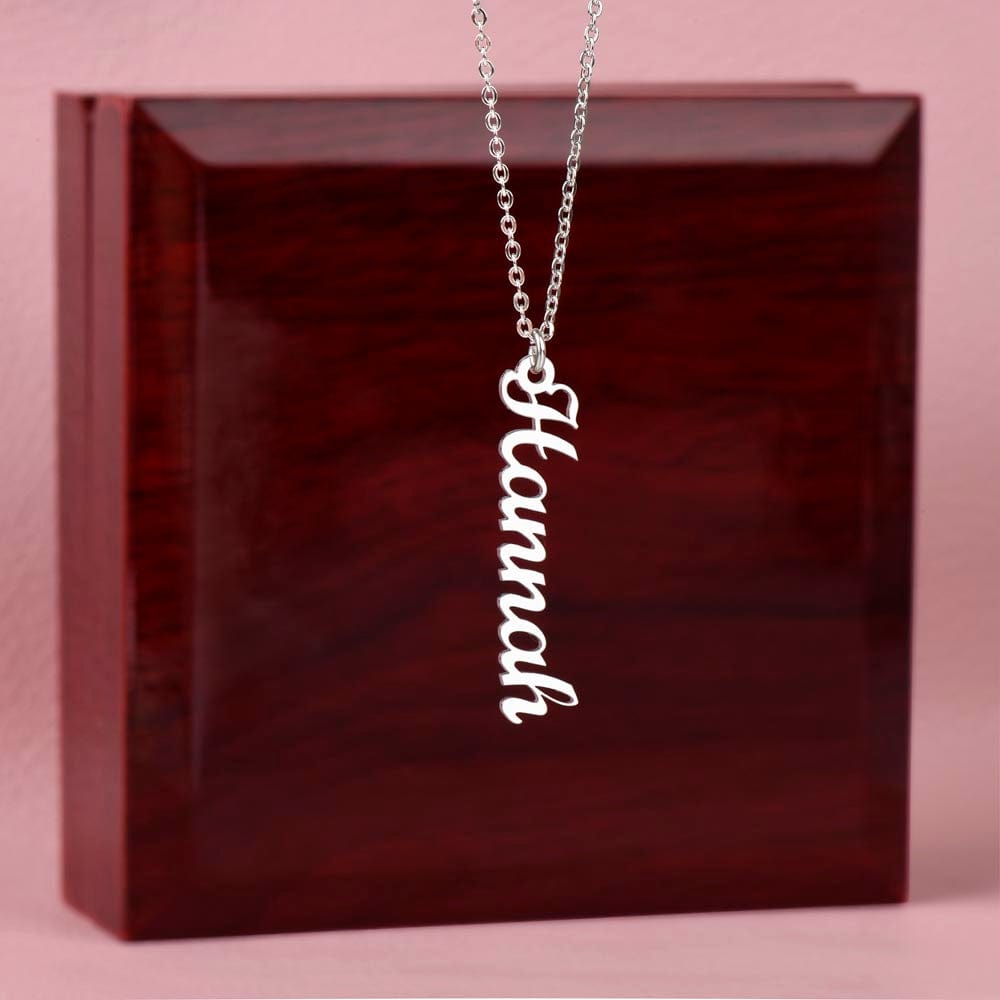 ShineOn Fulfillment Jewelry Polished Stainless Steel / Luxury Box with Stunning LED Spotlight Personalized Vertical Name Necklace