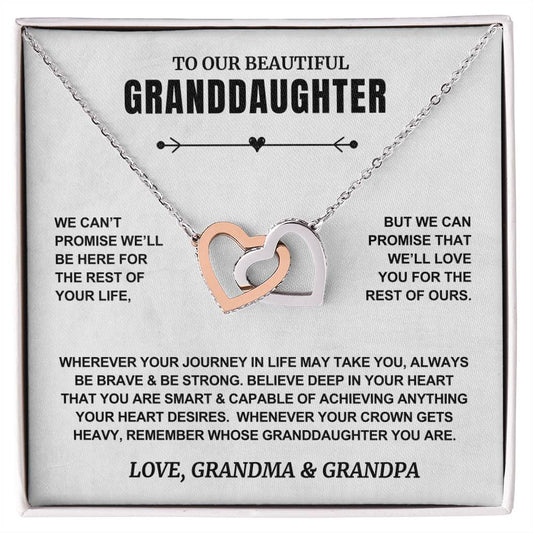 ShineOn Fulfillment Jewelry Polished Stainless Steel & Rose Gold Finish / Standard Box To Our Granddaughter - "Remember Whose Granddaughter You Are" Interlocking Hearts Necklace