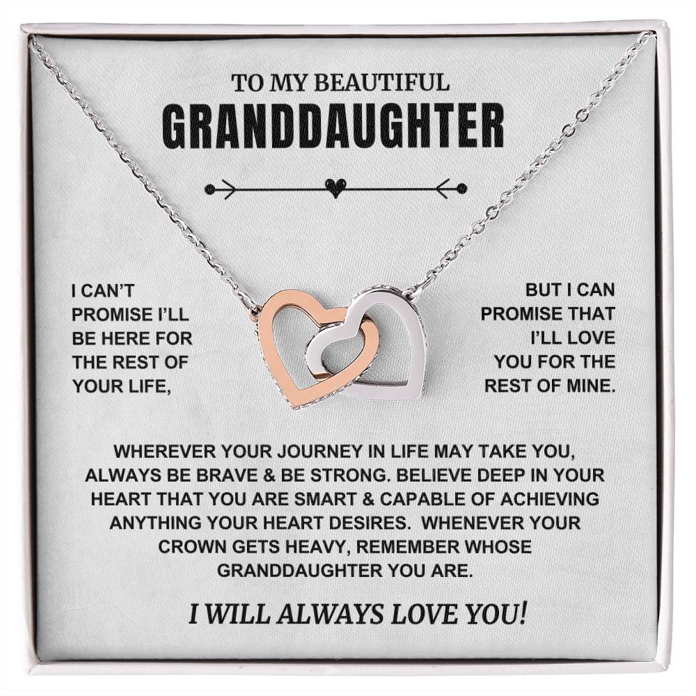 ShineOn Fulfillment Jewelry Polished Stainless Steel & Rose Gold Finish / Standard Gift Box To My Beautiful Granddaughter - "Remember Whose Granddaughter You Are" Interlocking Hearts Necklace