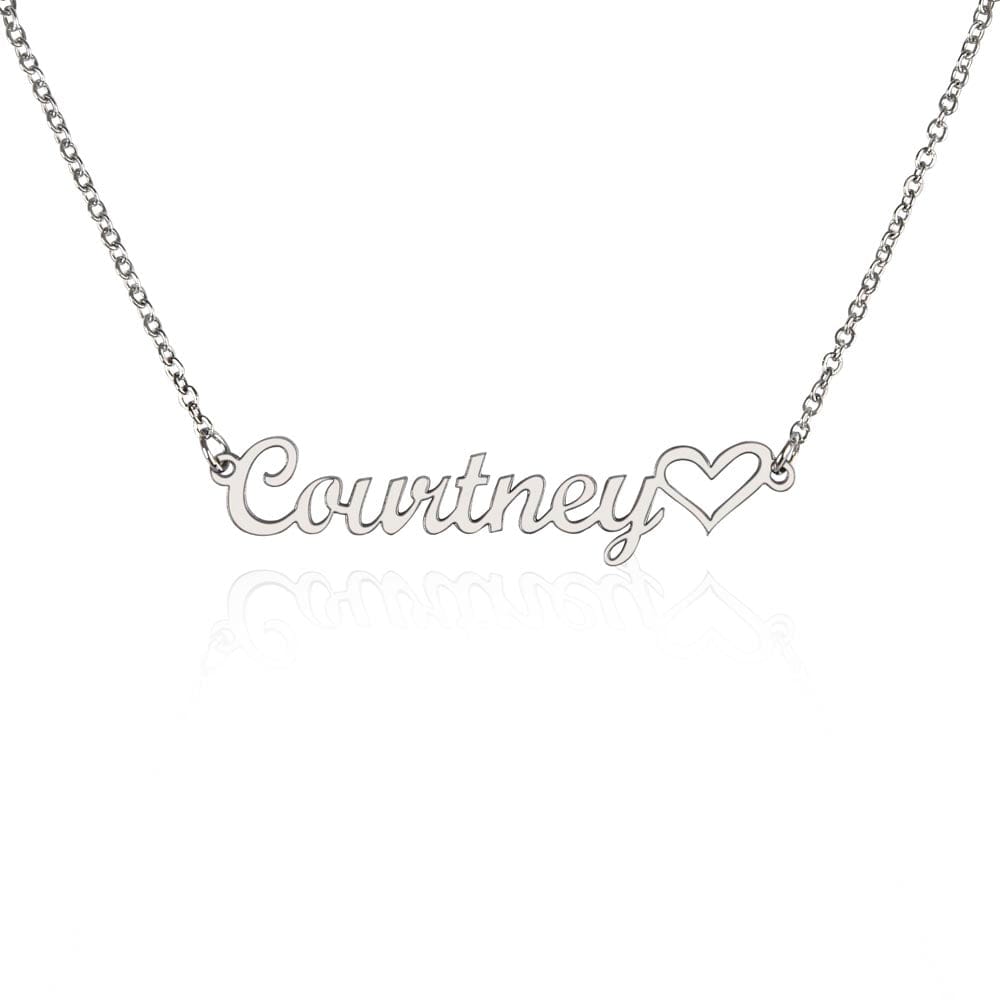 ShineOn Fulfillment Jewelry Polished Stainless Steel / Standard Box Personalized Name Necklace + Heart