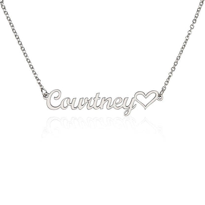 ShineOn Fulfillment Jewelry Polished Stainless Steel / Standard Box Personalized Name Necklace + Heart