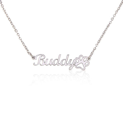 ShineOn Fulfillment Jewelry Polished Stainless Steel / Standard Box Personalized Pet Lover Necklace (Name + Paw Print)