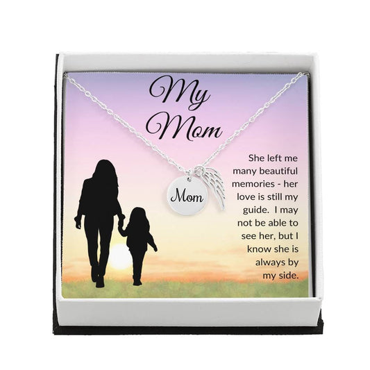 ShineOn Fulfillment Jewelry Polished Stainless Steel / Standard Gift Box My Mom - "She Is Always By My Side" Memorial Necklace