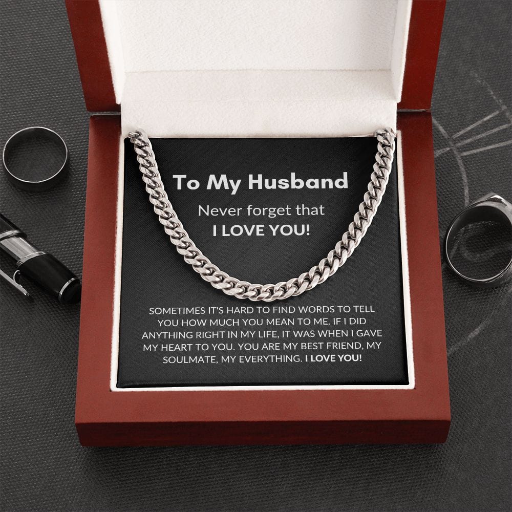 ShineOn Fulfillment Jewelry Stainless Steel / Luxury Box To My Husband - "Never Forget That I Love You" Cuban Link Chain